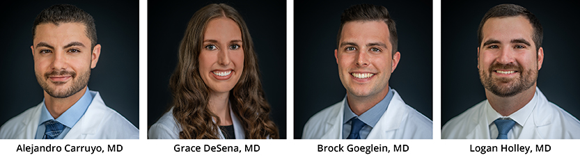 Left to Right: Alejandro Carruyo, MD, Grace DeSena, MD, Brock Goeglein, MD, Zachary Holley, MD